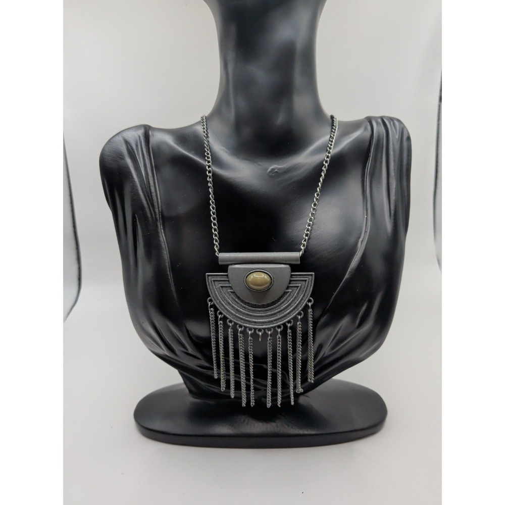 Silver Toned Chain Necklace With Chain Pendant